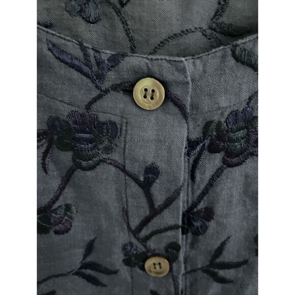 EUC SALVATORE FERRAGAMO Blue Embroidered Floral Puff Sleeve Linen Blouse Sz XS - Picture 4 of 9